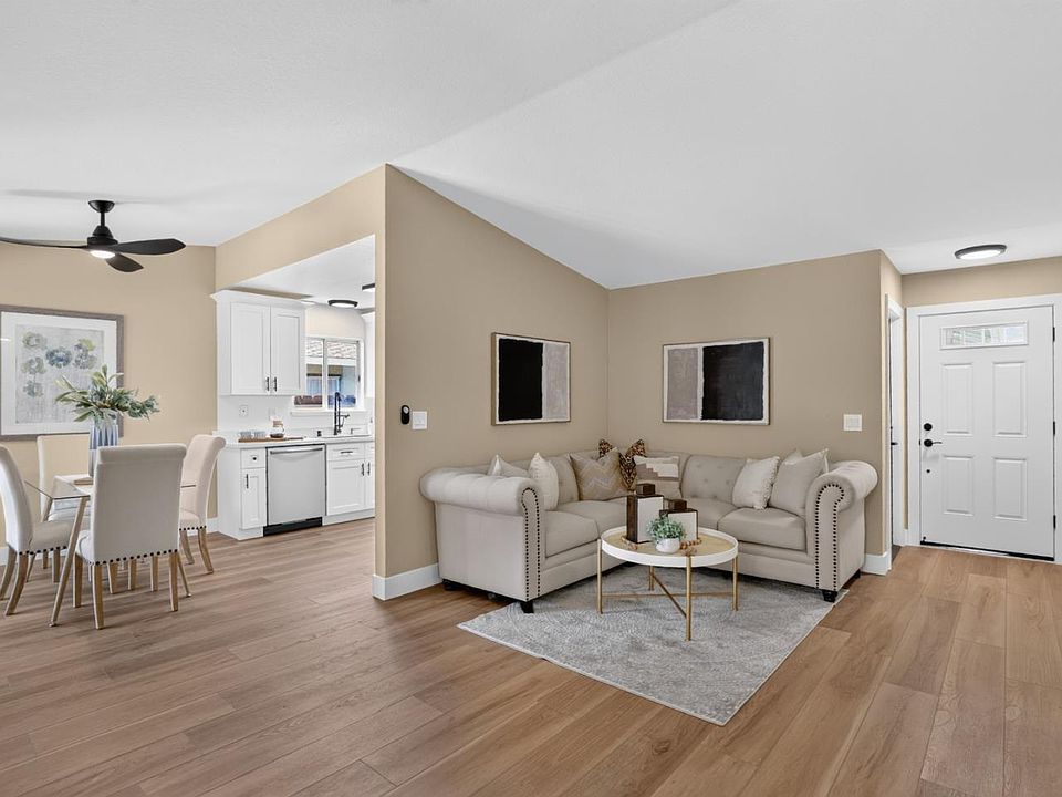 Renovated open living and dining space